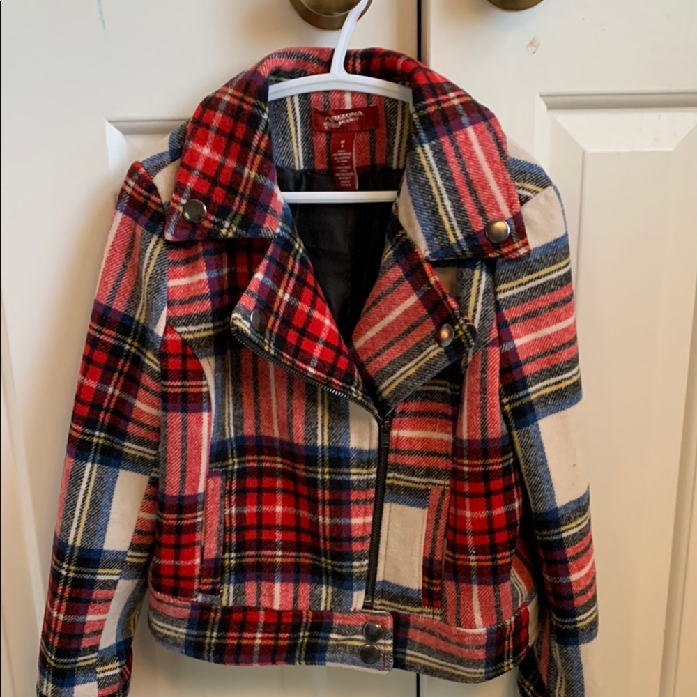 Biker style kids size M/8 light jacket plaid
